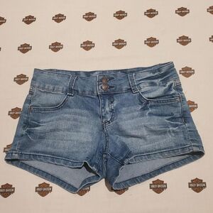 C'est Toi light blue wash distressed y2k western retro High Rise jean shorts!!